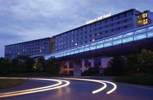Stay overnight at the on-airport Manchester Radisson SAS hotel Manchester Radisson SAS hotel exterior
